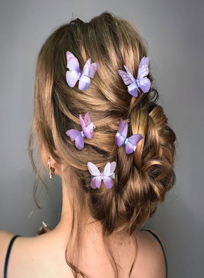 SmallCat 5pcs Butterfly Hair Barrettes for Women, 2 Sizes Gradient Purple Organza Bling Rhinestone Hair Clips, Cute Hairstylist Bow Pin Accessories for Daily, Wedding, Rave Party - Image 5
